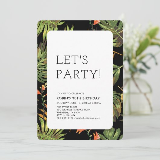 Modern Tropische Summer Adult Birthday Party Kaart (Staand voorkant)