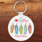 Modern tropische Teenslippers zomervakantiestrand Sleutelhanger (Voorkant)