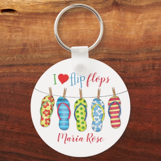 Modern tropische Teenslippers zomervakantiestrand Sleutelhanger (Voorkant)