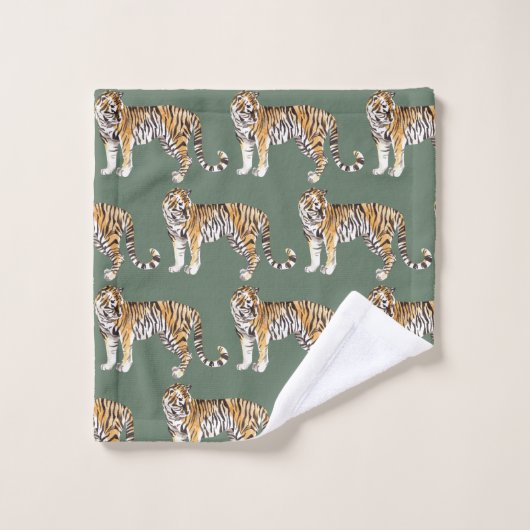 Modern tropische Waterverf tigers Wild Pattern Bad Handdoek (Wasdoekje)