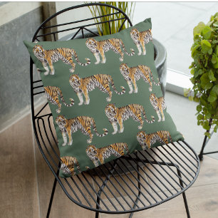 Modern tropische Waterverf tigers Wild Pattern Buitenkussen