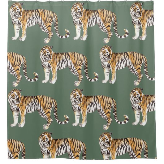 Modern tropische Waterverf tigers Wild Pattern Douchegordijn (Voorkant)
