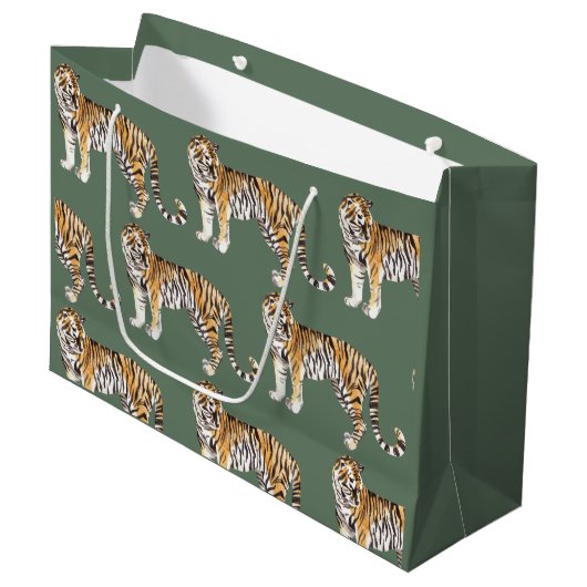 Modern tropische Waterverf tigers Wild Pattern Groot Cadeauzakje (Voorkant Gekanteld)