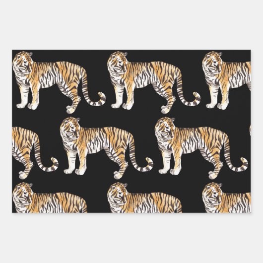 Modern tropische Waterverf tigers Wild Pattern Inpakpapier Vel (Voorkant 3)