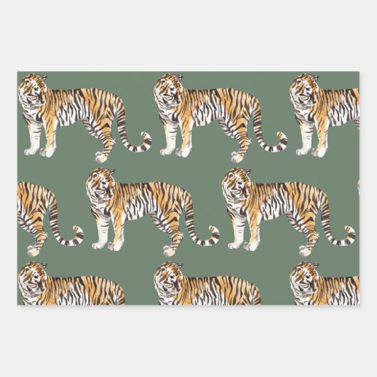 Modern tropische Waterverf tigers Wild Pattern Inpakpapier Vel (Voorkant 2)