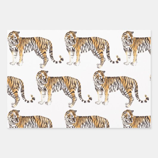 Modern tropische Waterverf tigers Wild Pattern Inpakpapier Vel (Voorkant)