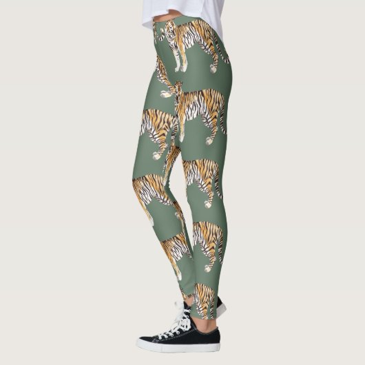 Modern tropische Waterverf tigers Wild Pattern Leggings (Links)