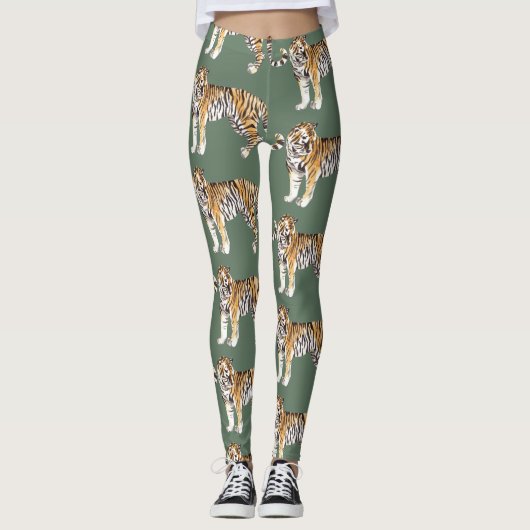 Modern tropische Waterverf tigers Wild Pattern Leggings (Voorkant)