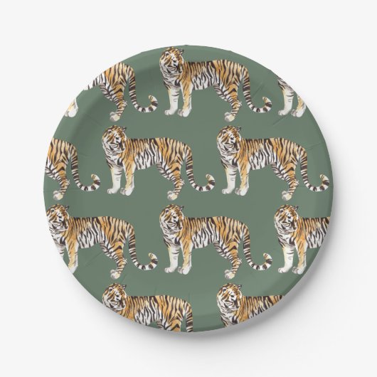 Modern tropische Waterverf tigers Wild Pattern Papieren Bordje (Voorkant)