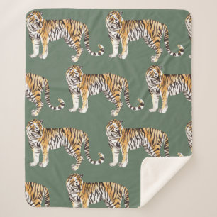 Modern tropische Waterverf tigers Wild Pattern Sherpa Deken