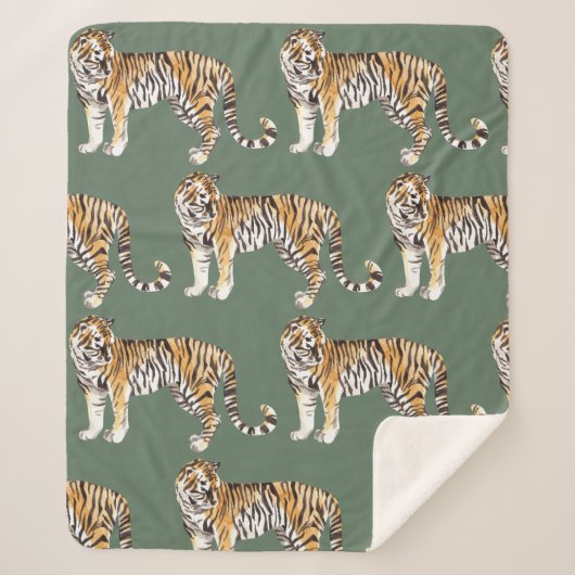 Modern tropische Waterverf tigers Wild Pattern Sherpa Deken (Voorkant)
