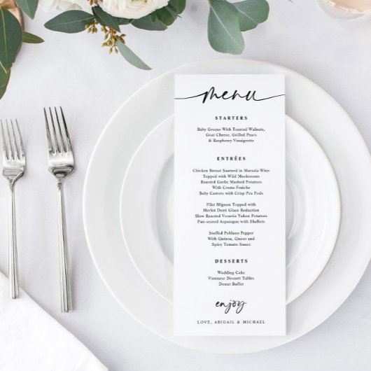 Modern Trouwmenu Leuk Cursief Handschrift Menu