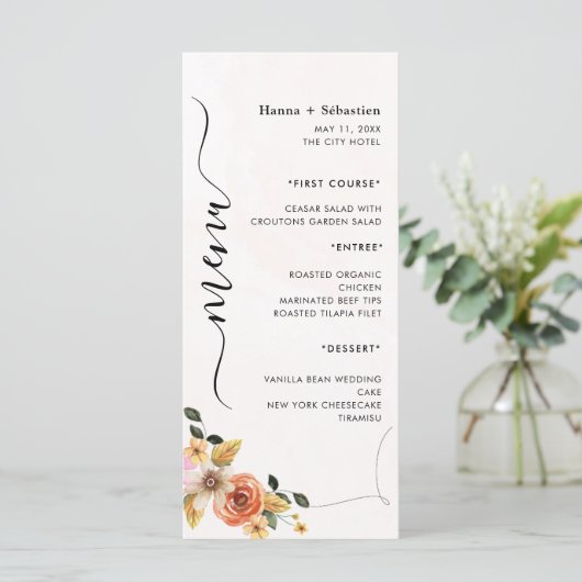 Modern Trouwmenu Menu (Staand voorkant)