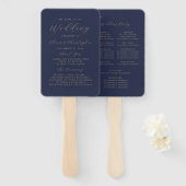 Modern Trouwprogramma met Navy Blauwe en Gouden Sc Handwaaier (Voorkant en achterkant)