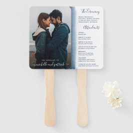 Modern Trouwprogramma Navy Blauwe Elegante Huwelij Handwaaier