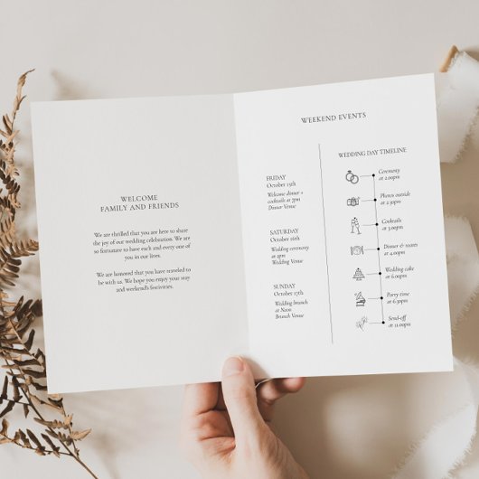 Modern trouwprogrammaboekje met tijdlijnpictogramm