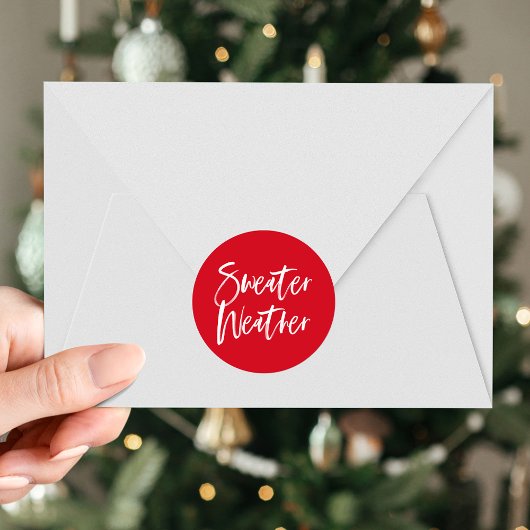 Modern trui weer script rood vakantie ronde sticker
