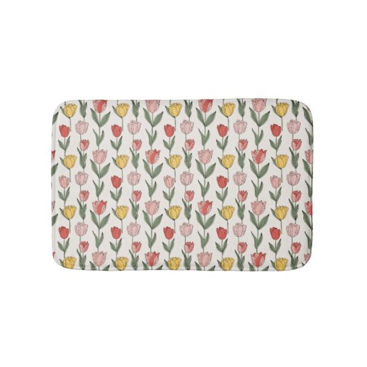 Modern Tulip Floral Pattern Soft Botanical Spring Badmat (Voorkant)