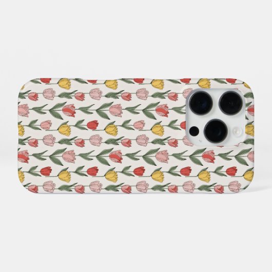 Modern Tulip Floral Pattern Soft Botanical Spring iPhone Hoesje (Achterkant horizontaal)