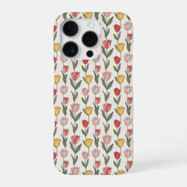 Modern Tulip Floral Pattern Soft Botanical Spring iPhone 16 Pro Hoesje