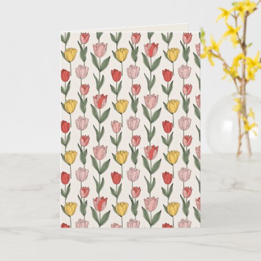 Modern Tulip Floral Pattern Soft Botanical Spring Kaart (Gele Bloem)