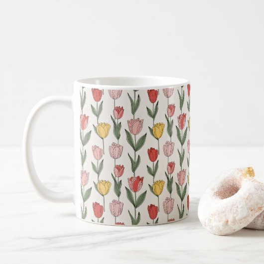 Modern Tulip Floral Pattern Soft Botanical Spring Koffiemok (Met donut)