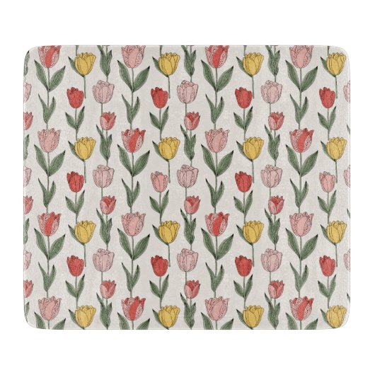 Modern Tulip Floral Pattern Soft Botanical Spring Snijplank (Voorkant)