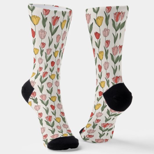 Modern Tulip Floral Pattern Soft Botanical Spring Sokken (Gebogen)