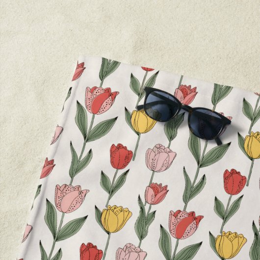 Modern Tulip Floral Pattern Soft Botanical Spring Strandlaken (In situ)