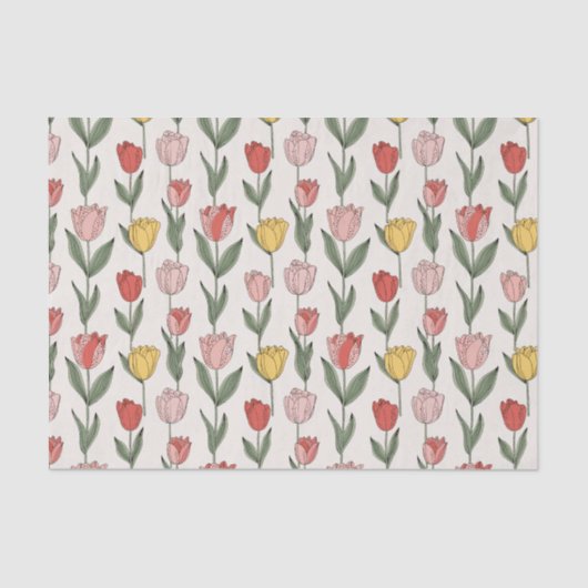 Modern Tulip Floral Pattern Soft Botanical Spring Tissuepapier (Voorkant)