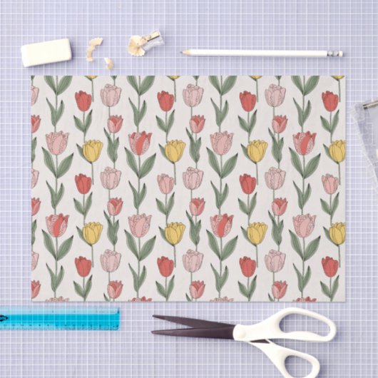 Modern Tulip Floral Pattern Soft Botanical Spring Tissuepapier (Craft)