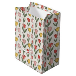 Modern Tulp Bloemmotief Zachte Botanische Lente Medium Cadeauzakje