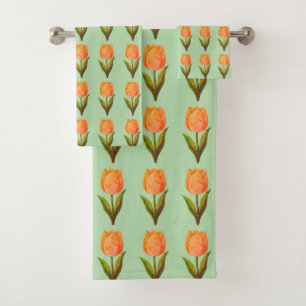 Modern tulp bloempatroon op lichtgroen bad handdoek