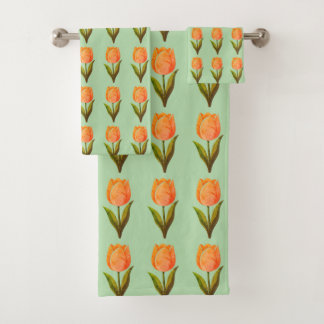 Modern tulp bloempatroon op lichtgroen bad handdoek