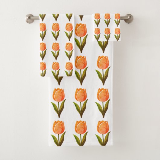 Modern tulp bloempatroon op wit bad handdoek (Insitu)