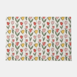 Modern Tulp Bloempatroon Zachte Botanische Lente Deurmat