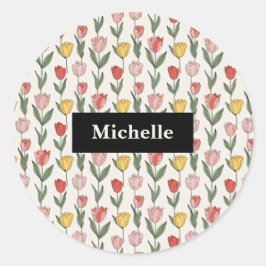Modern Tulp Bloempatroon Zachte Botanische Lente Ronde Sticker