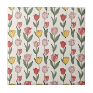 Modern Tulp Bloempatroon Zachte Botanische Lente Tegeltje