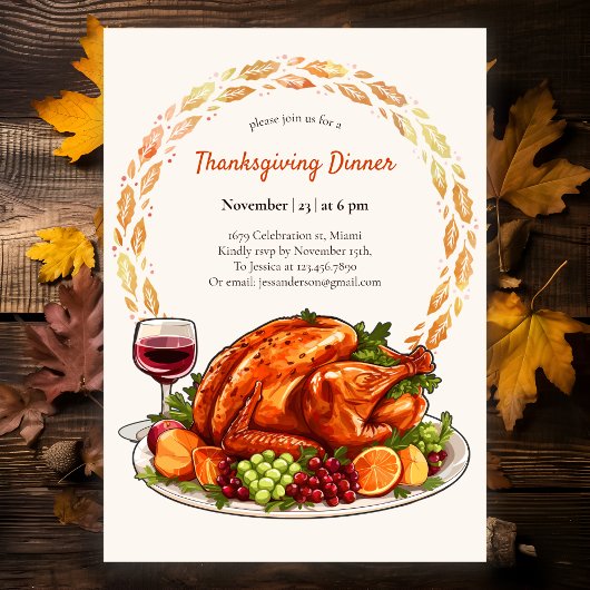 Modern Turkije Herfst Waterverf Thanksgiving Kaart