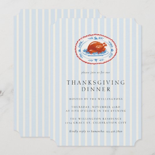 Modern Turkije Stripes Thanksgiving Diner Kaart (Voorkant / Achterkant)