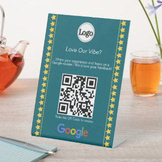 Modern Turkoois Logo Rating Google Review QR Code Reclamebord Met Voetstuk