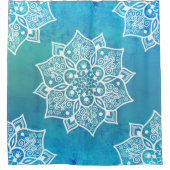 Modern turkooise blue ombre waterverf mandala douchegordijn (Voorkant)