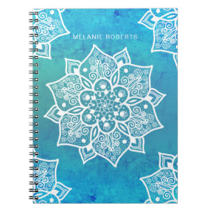 Modern turkooise blue ombre waterverf mandala notitieboek
