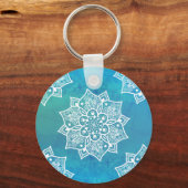 Modern turkooise blue ombre waterverf mandala sleutelhanger (Voorkant)