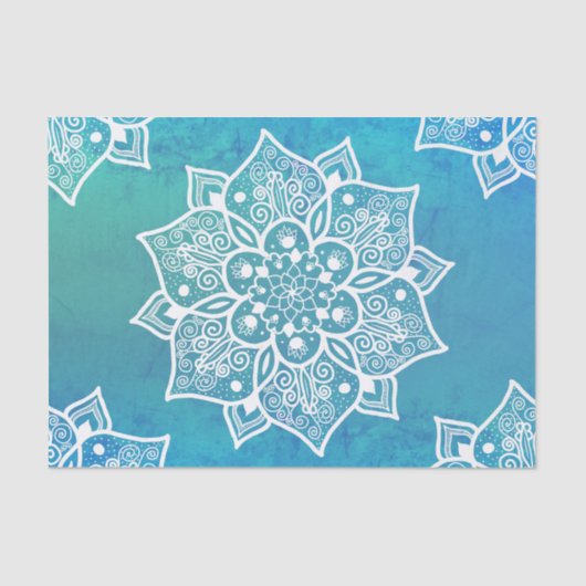 Modern turkooise blue ombre waterverf mandala tissuepapier (Voorkant)