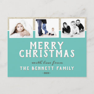 Modern Turquoise 3 Photo Collage Kerstmis Briefkaart
