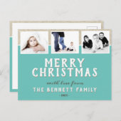 Modern Turquoise 3 Photo Collage Kerstmis Briefkaart (Voorkant / Achterkant)