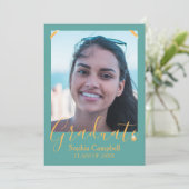 Modern Turquoise Afstuderen Invitation Kaart (Staand voorkant)