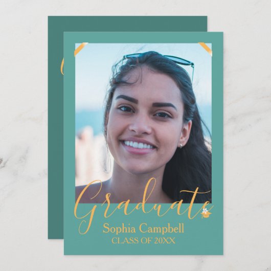 Modern Turquoise Afstuderen Invitation Kaart (Voorkant / Achterkant)