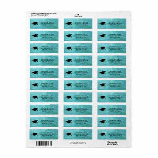 Modern Turquoise Afstuderen Return Address Etiket (Full Sheet)